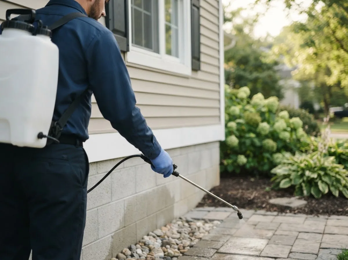 Pest control technician inspecting a home in Gorham, ME